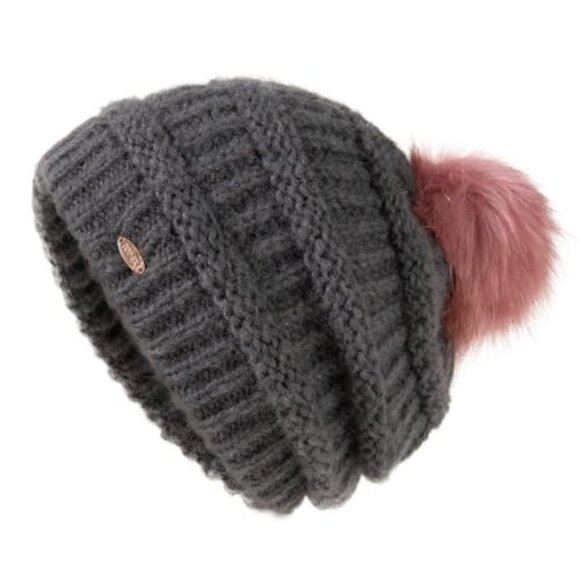 Fleece Lined Merino Wool Beanie Hidden Ponytail Hole Detachable Pom Chic main image 4